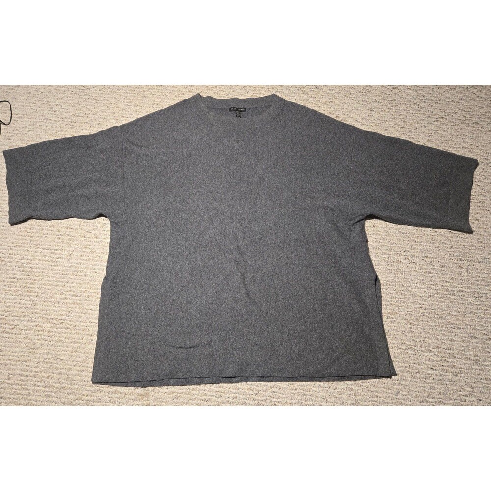 Eileen Fisher 100% Wool Boxy Short Sleeve Sweater Side Slits Gray Women's XS